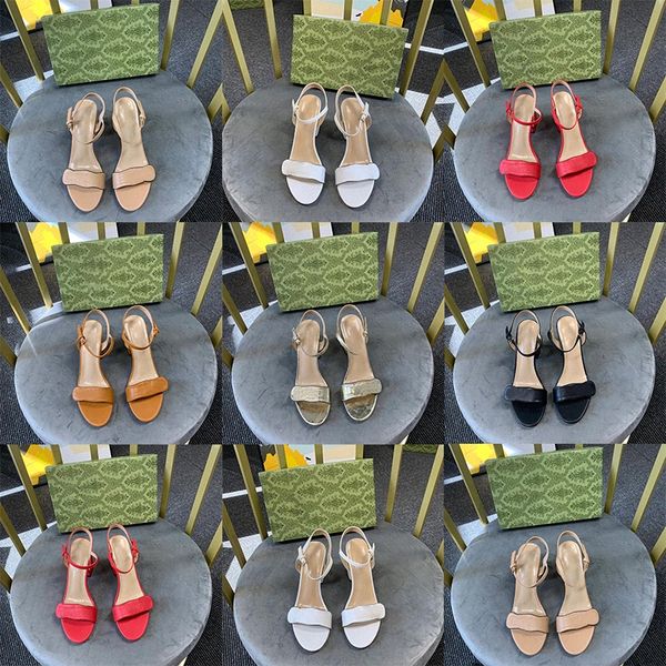 

mid leather heel ladies sandals slippers designer fashion flats ankle buckle rubber sole mules summer beach wedding shoes14kj#, Black