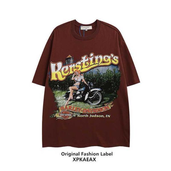 

stussys trendy american vintage figure print new academy style short sleeve t-shirt, White;black