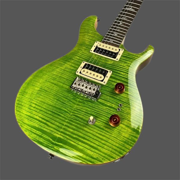 

custom prs electric guitar with green moire pattern, new, factory, 6-string