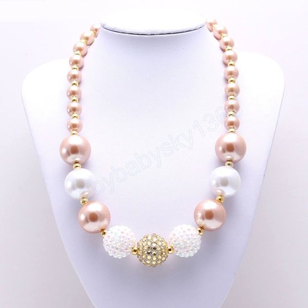 

cute kids boys chunky beads necklace gold+white pearls beads child kids chunky necklace fashion choker necklace, Red;brown