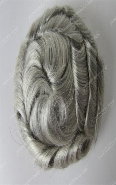 

new arrival 6inch natural wave malaysian remy hair silver gray toupees for old men 1131779, Black
