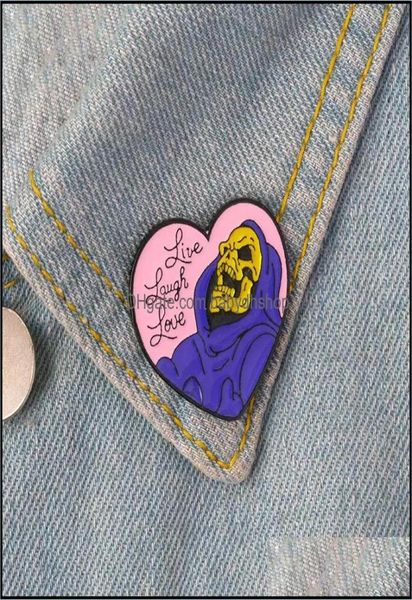 

cartoon accessories products baby kids maternity live laugh love enamel pin heart shape skeleton badge brooch lapel for denim jean3135512, Blue