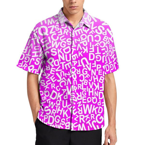 

men's polos alphabet letter casual shirts pink gradient print vacation shirt summer fashion blouses male printed plus size 3xl 4xl 2306, White;black