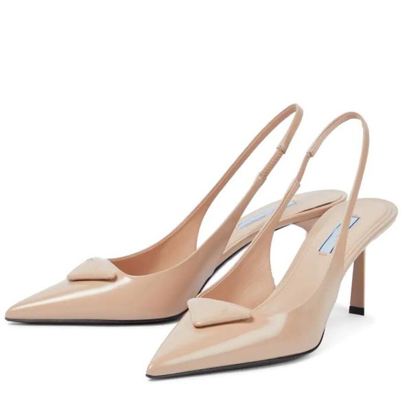 

luxury brand sandal romantic elegant triangle brushed leather sandals shoes women slingback pumps footwear women high heels party wedding dr, Black