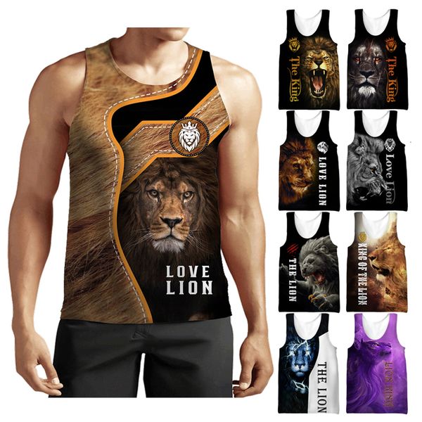 

men' tank lion 3d printed harajuku animal wolf pattern summer cool fitness bodybuilding gym muscle sleeveless vest 230630, White;black