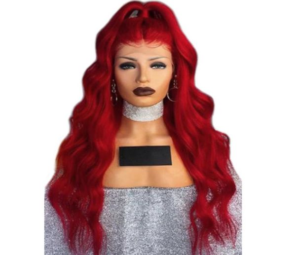 

red hair synthetic lace front wigs body wave highlight red hair color long heat resisitant with natural baby hair4806760, Black