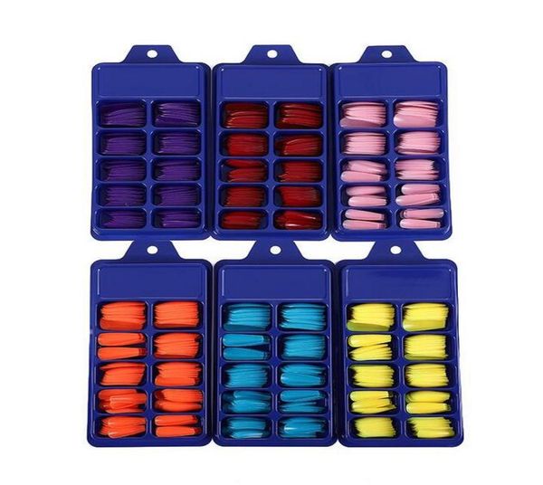 

100pcsset press on false nails extra long stiletto pointed uv gel glue on fake fingersnails 10 candy colors false nails epacket f1330905, Red;gold