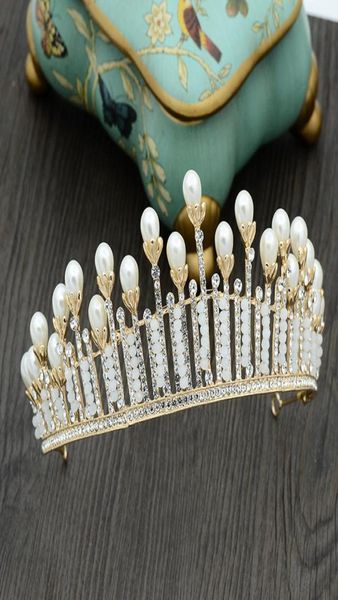 

luxury gold silver pearl crown elegant princess rhinestone tiara bridal jewelry wedding prom party hair accessory hea1291257