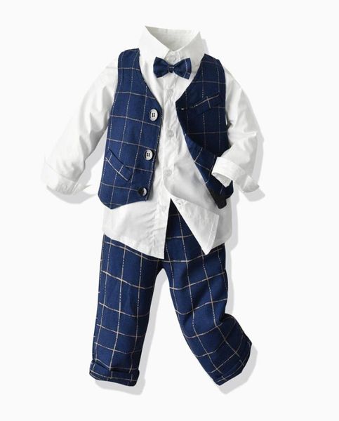 

fall baby boy sets toddler kids lapel long sleeve shirtplaid waistcoat outwearlattice pants 3pcs boys performance clothes j05917742224, White