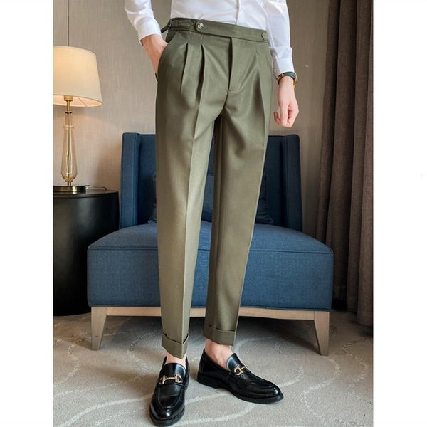

men's pants korean style suit men fashion solid color casual dress loose straight trousers mens office formal h11 230630, Black