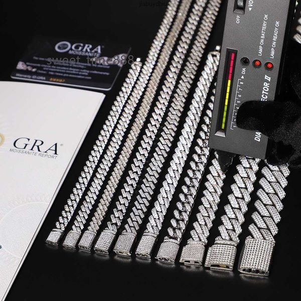 

2024 fashion jwy hip hop 925 sterling silver moissanite jewelry 15mm vvs cuban link chain choker necklaces for men