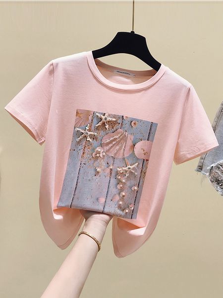 

women's tanks camis pink summer t shirt women white tshirt korean clothes short sleeve casual purple sequins diamond tee femme 230630
