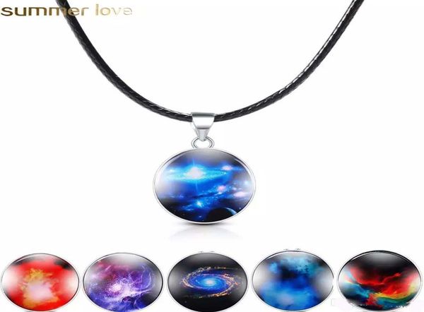 

new fashion universe starry glass pendant leather necklace for women colorful ball shape charm choker necklace fashion jewelry7289525, Silver