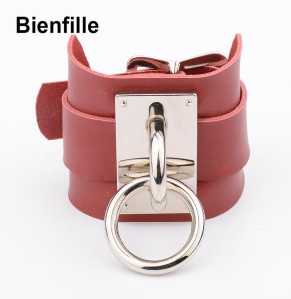 

harajuku hand crafted two layer real leather bracelet kawaii oversized leather collar punk o round bangles men 2208178258426, Golden;silver