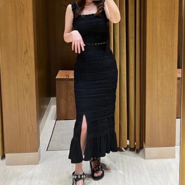 

basic & casual dresse sandro black lace knitted short strap+skirt set, Black;gray