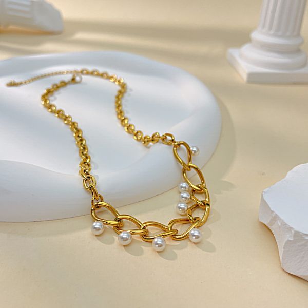

europe and the united states simple everything titanium steel chain accessories wholesale fashion stainless steel pearl texture necklace wom, Silver