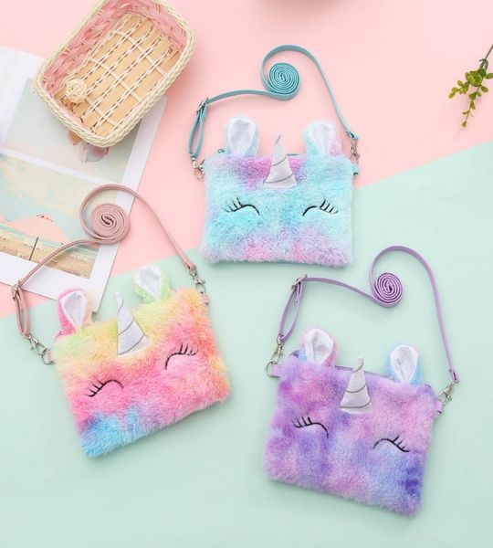 

unicorn colorful cartoon plush shoulder bag purse zipper kids coin bag sling money card fashionable mermaid waist purse3733048, White