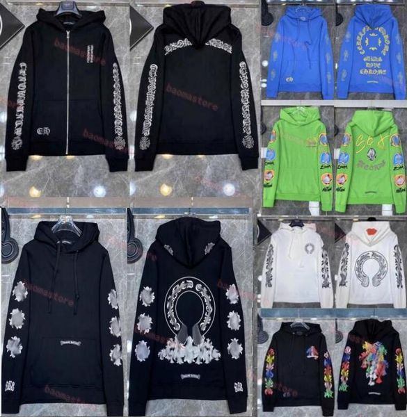 

fashion luxury women's jackets designer zipper sweatshirts heart horseshoe cross print brand ch hoodies mens chromes coat casual pullov, Black