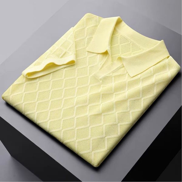 

men's polos knitted polo shirt summer slim fit fashion business hollow out vneck black white yellow orange 230630, White;black