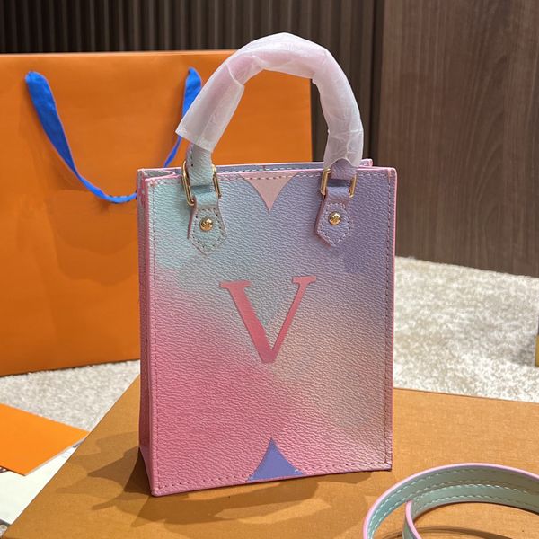 

mini woman designer handbags gradient pink tote bag ladies shoulder bags petit sac plat leather purses with letter flowers messenger bags