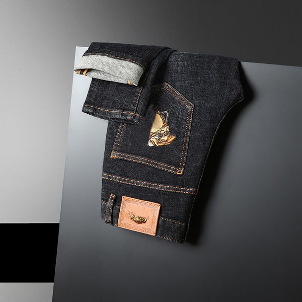 

mens loose jeanss vers designer pants business casual long medusa gold-plated button man sweatpants baggy jeans for men, Blue