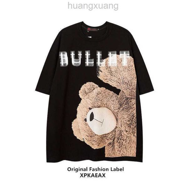 

stussys original fashion brand bear printed t-shirt couple costume 2023 new summer china-chic men's and women's 5/4 short sleeve, White;black