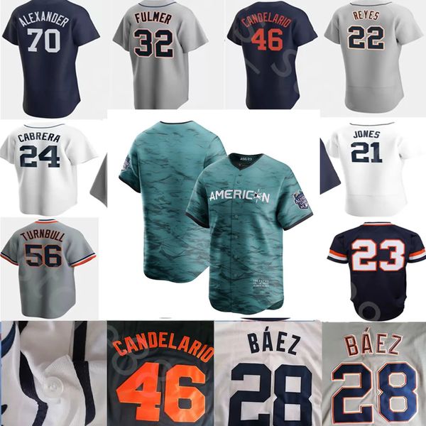 

2023 all-star city men women youth detroit 24 miguel cabrera 23 kirk gibson 3 alan trammell 21 jacoby jones tigers baseball jersey, Blue;black