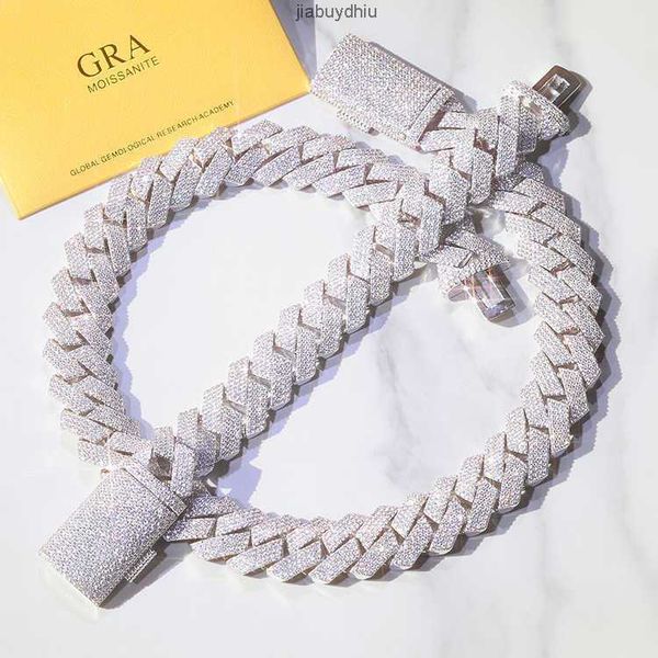

heavy 4rows 20mm width cuban link chain 925 solid silver gra certificate moissanite hip necklace rapper
