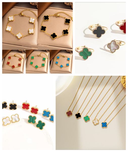 

4/four leaf clover necklace designer jewelry set pendant necklaces bracelet stud earring ring of plated 18k girl christmas engagement access, Silver