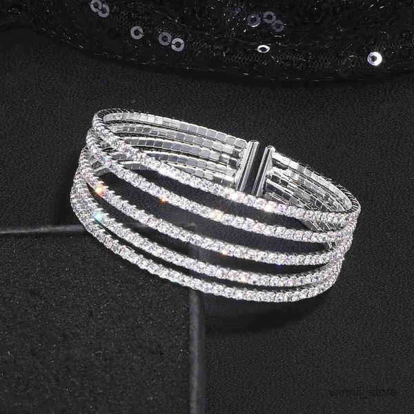 

charm bracelets rows elegant clear bangle bracelet gold color bangles wedding jewelry for women r230701, Golden;silver