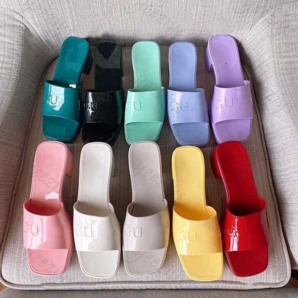 

designer sandal jelly shoes women fashion sandals high heels rubber slide lady platform slipper summer high heels beach slippers embossed fl, Black