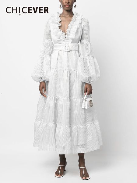 

urban dresses chicever elegant long for women v neck puff sleeve patchwork lace temperament maxi female 2023 spring fashion 230630, White;black