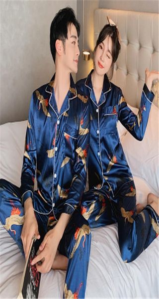 

luxury pajama suit satin silk pajamas sets couple flower printed sleepwear family pijama lover night suit men women casual home 1874495, Blue;red