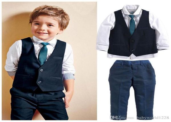 

new brand baby kids handsome gentleman suit boys clothes set shirt waistcoat tie pants 4pcs outfits clothes5873331, White