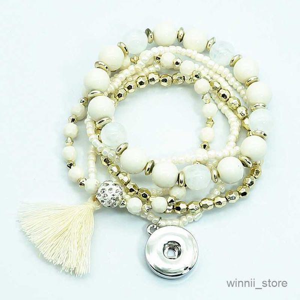 

charm bracelets new colorful multi-layers beads tassel bracelet flexible 18mm buttons jewelry r230701, Golden;silver