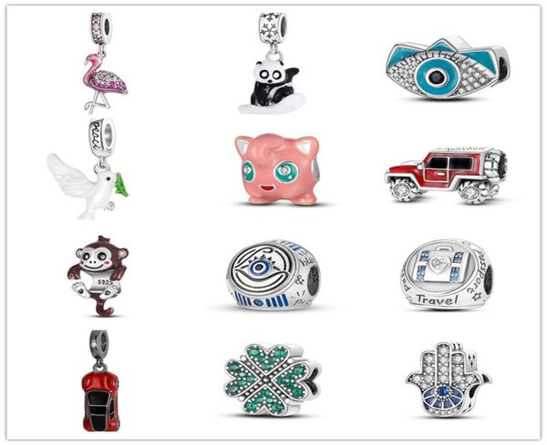 

new s925 sterling silver loose beads for original bracelet charm pendant family car panda diy jewelry luxury bracelet accessories making lad, Black