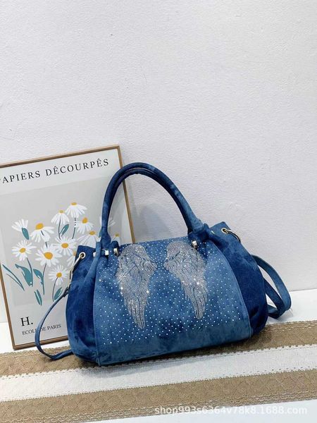 

diamond handbag new fashion versatile trend handheld one shoulder crossbody large capacity denim women's bag