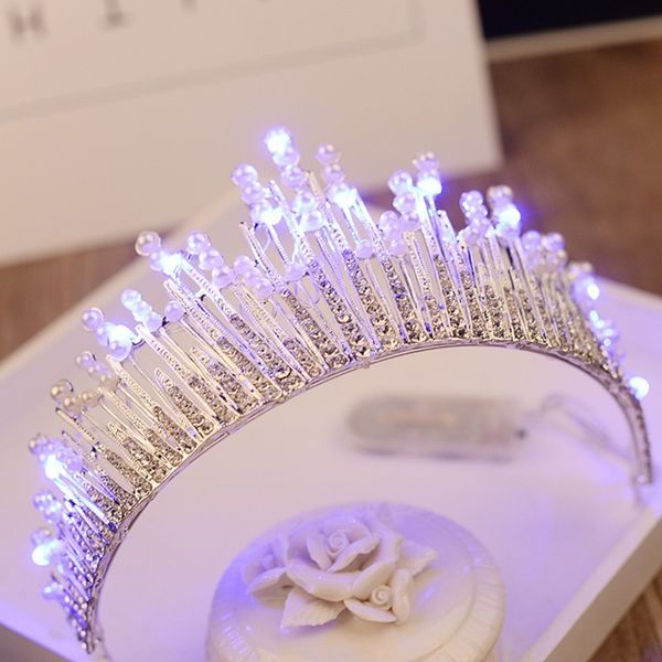 

wedding hair jewelry wedding hair accessories bridal diadem led light crown hair ornaments crystal pearls luminous tiaras and crowns bijoux, Slivery;golden