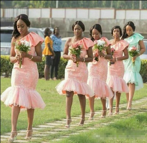 

elegant mint pink knee length bridesmaid dresses short new mermaid one shoulder simple country wedding party gowns beach maid of h4382598, White;pink