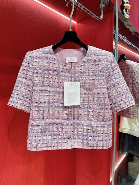 

women's jackets contrast tweed thin short sleeved jacket top, Black;brown