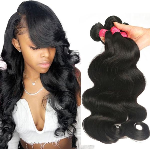 

peruvian virgin hair body wave 100 human hair 34 bundles body wave human hair extension natural color non remy body wave1910934, Black