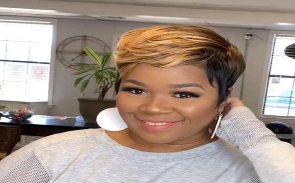 

straight none lace front wigs for black women highlight wig remyhair brazilian colored short bob ombre human hair wigs5597220, Black;brown