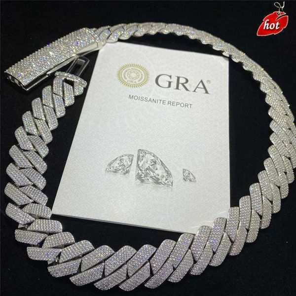 

hip hop 20 mm white silver heavy weight miami 925 full inlaid with moissanite diamond cuban chain rapper necklace men