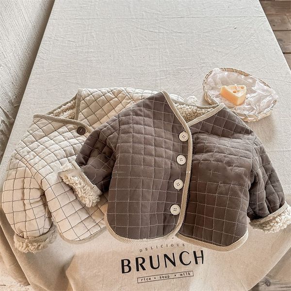 

jackets baby fashion plaid fleece coat girls simple single breasted warm thickened cardigan 2023 winter children comfortable parkas 230630, Blue;gray