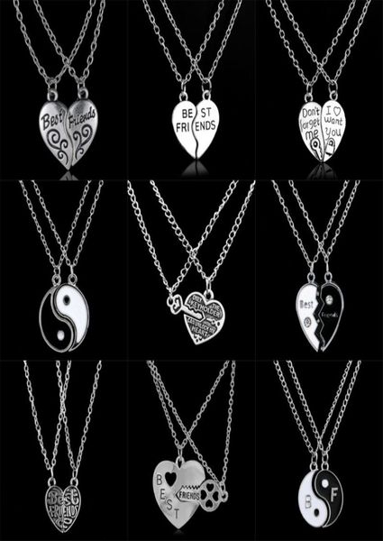 

new fashion 2pcset friend gifts heart broken pendant necklace chain women men friendship jewelry charms bff3768785, Silver