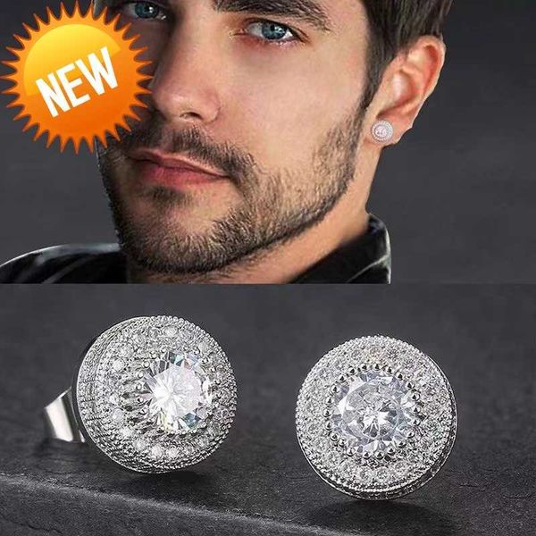 

earrings for men's hip-hop round full diamond zircon earrings trendy niche luxurious and high-end earrings, Golden