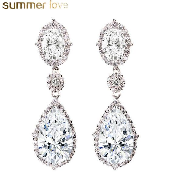 

classic big water drop designer earrings with cubic zirconia silver color wedding bridal long dangle earrings jewelry for brides g7760035