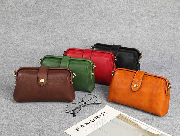 

genuine leather women's headband layer cowhide handmade headband layer plant tanned cowhide diagonal cross bag small mouth gold bag ver