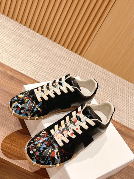 

2023 designers maisons men sneakers shoes suede leather trainers rubber sole sports runner stitching low-women outdoor casual walking with b, Black