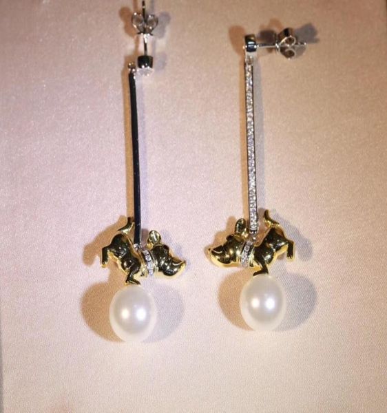 

fashion terrier dog long dangle earrings zircon artificial pearls elegant women personalities earrings animals jewelry925 sterlin7697974, Silver